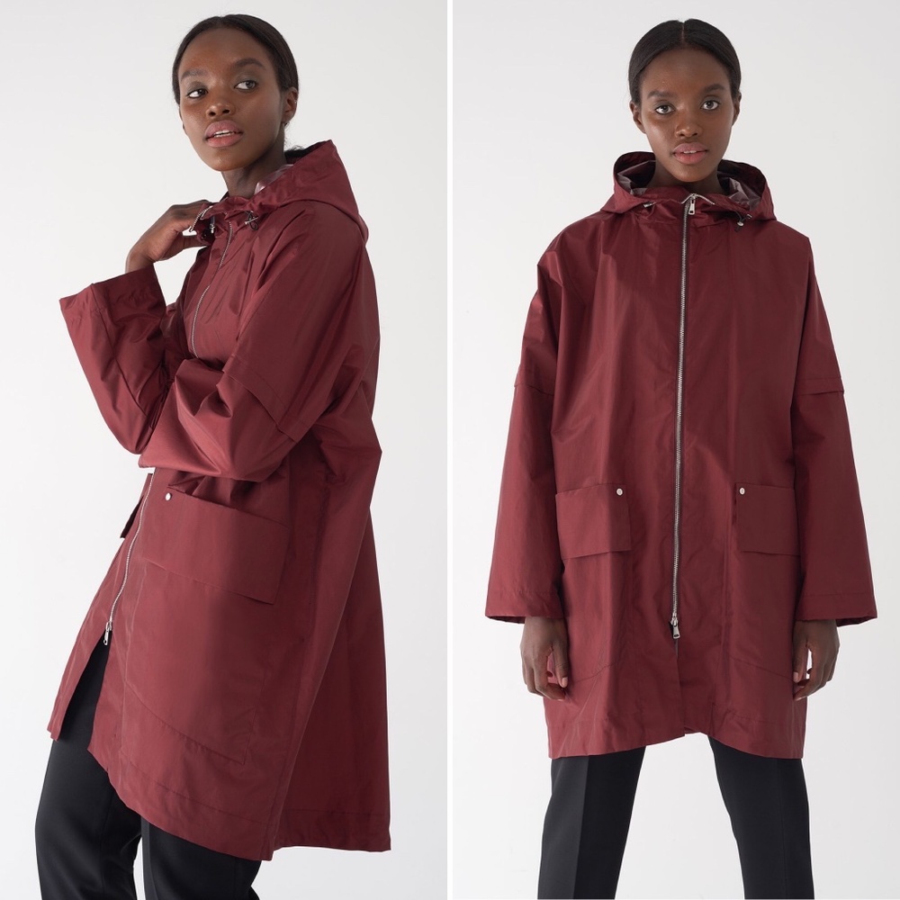 Women's Hooded Trench Coat in Burgundy